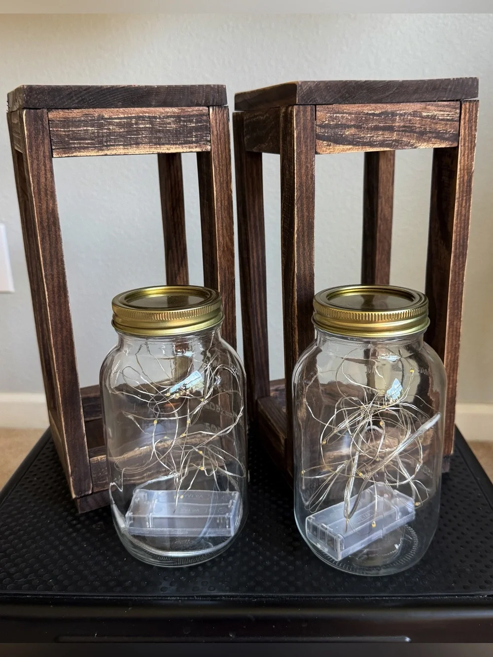 Solid Wood Fairy Lights Lantern Set of Two Handmade
